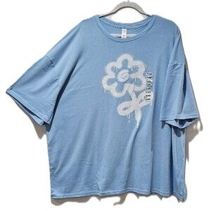 New BLUE WHITE PAINT GRAFFITI CONTEMPORARY FLORAL SHORT SLEEVE TEE  TOP 4X